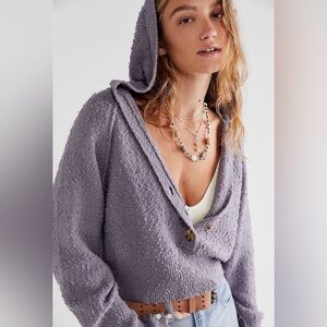 Free People “Found My Friend” hoodie / buttoned, cropped sweater